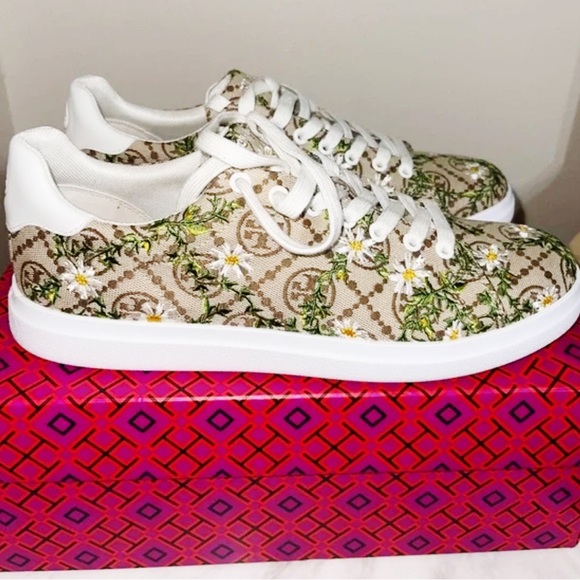 Tory Burch T monogram floral embroidered Howell Court sneakers - Picture 7 of 8